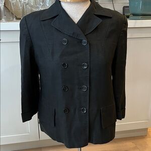 Lida Baday Black Linen Blend Beautifully Tailored Double-Breasted Jacket